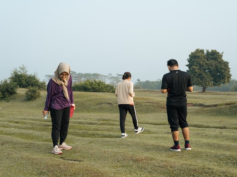 Community of players and coaches outdoors